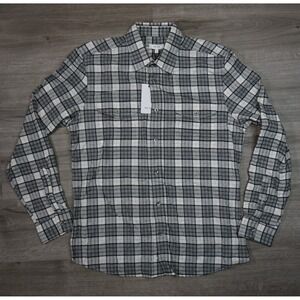$195 Reiss Twin Pocket Overshirt Mens Large Gray Tan Plaid Check Textured Cotton